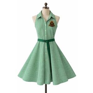 Ralph Lauren Sport Dress 12 Kelly Green White Stripe Equine Apparel RLC Belt